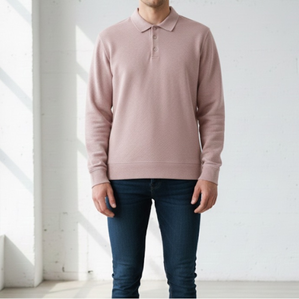 Vince Wool Cashmere Birdseye Mens Polo Long Sleeve Shirt Size‎ M